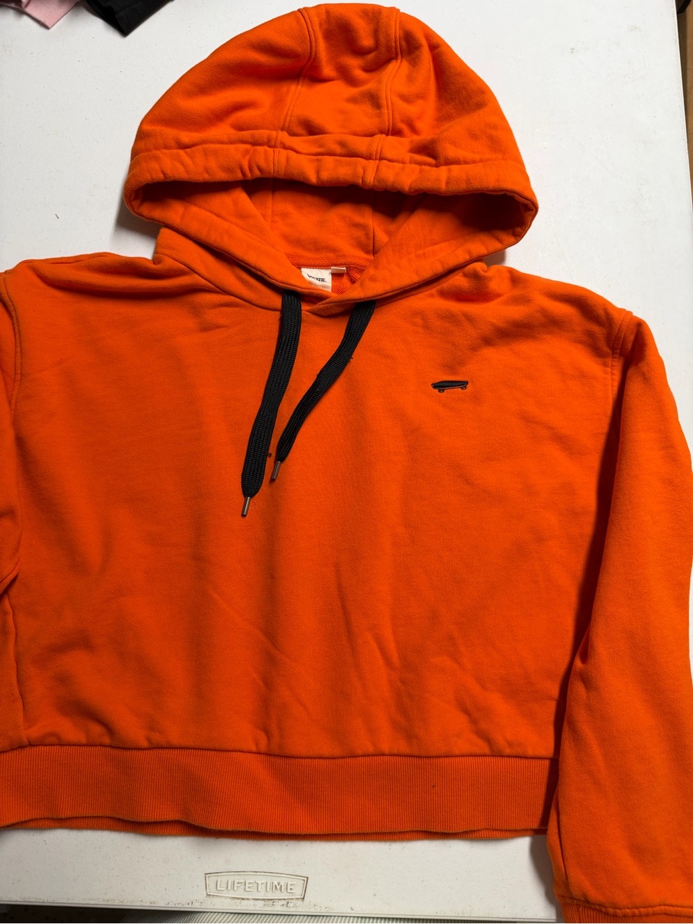 Vans Orange Hooded Sweatshirt with Black Drawstrings size L